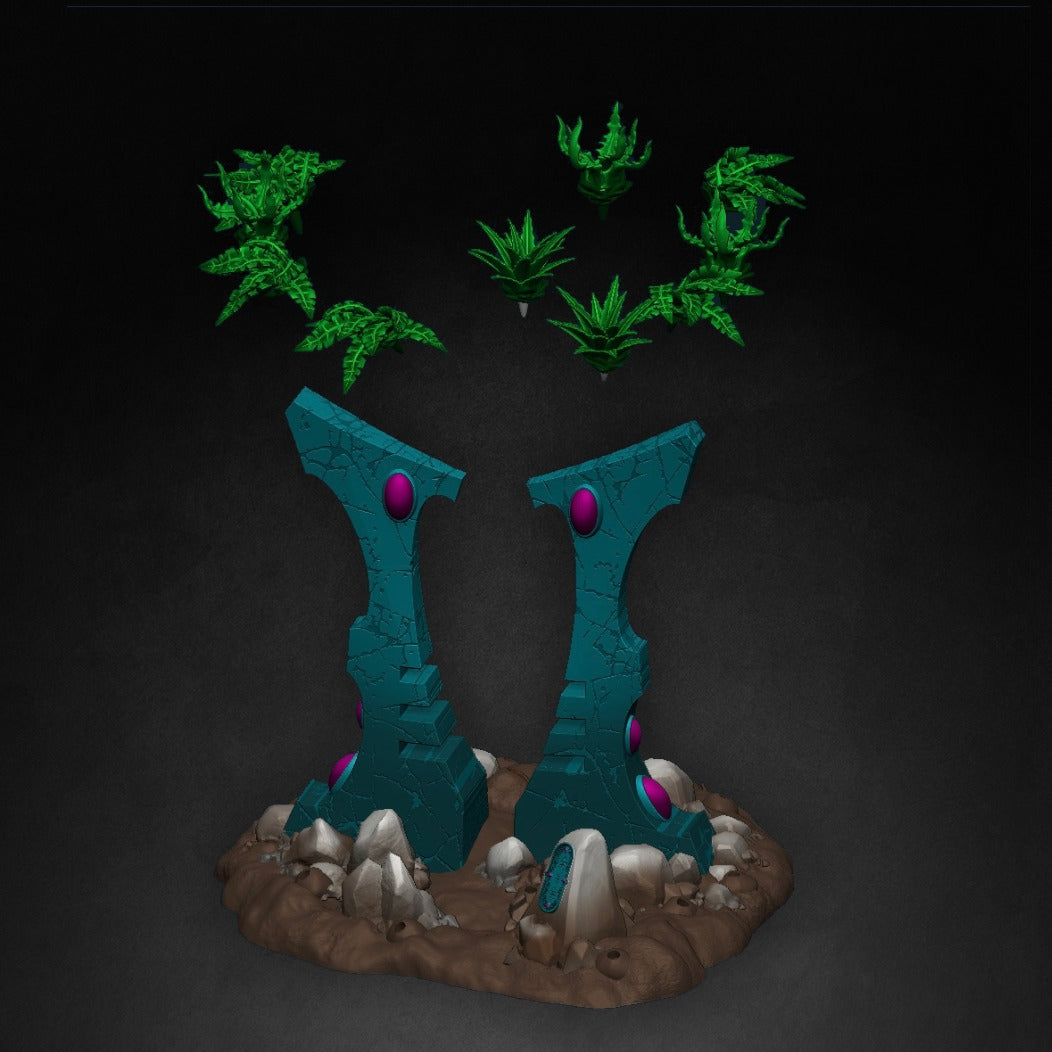 Elderbloom Twin Spire Convergence Gate — Physical Resin Terrain Kit