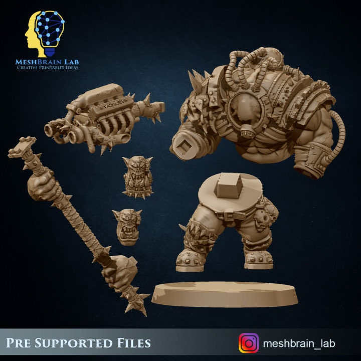 Ork Brute Warboss Resin Boss Miniature - Meshbrain Labs Miniatures alternate view 5