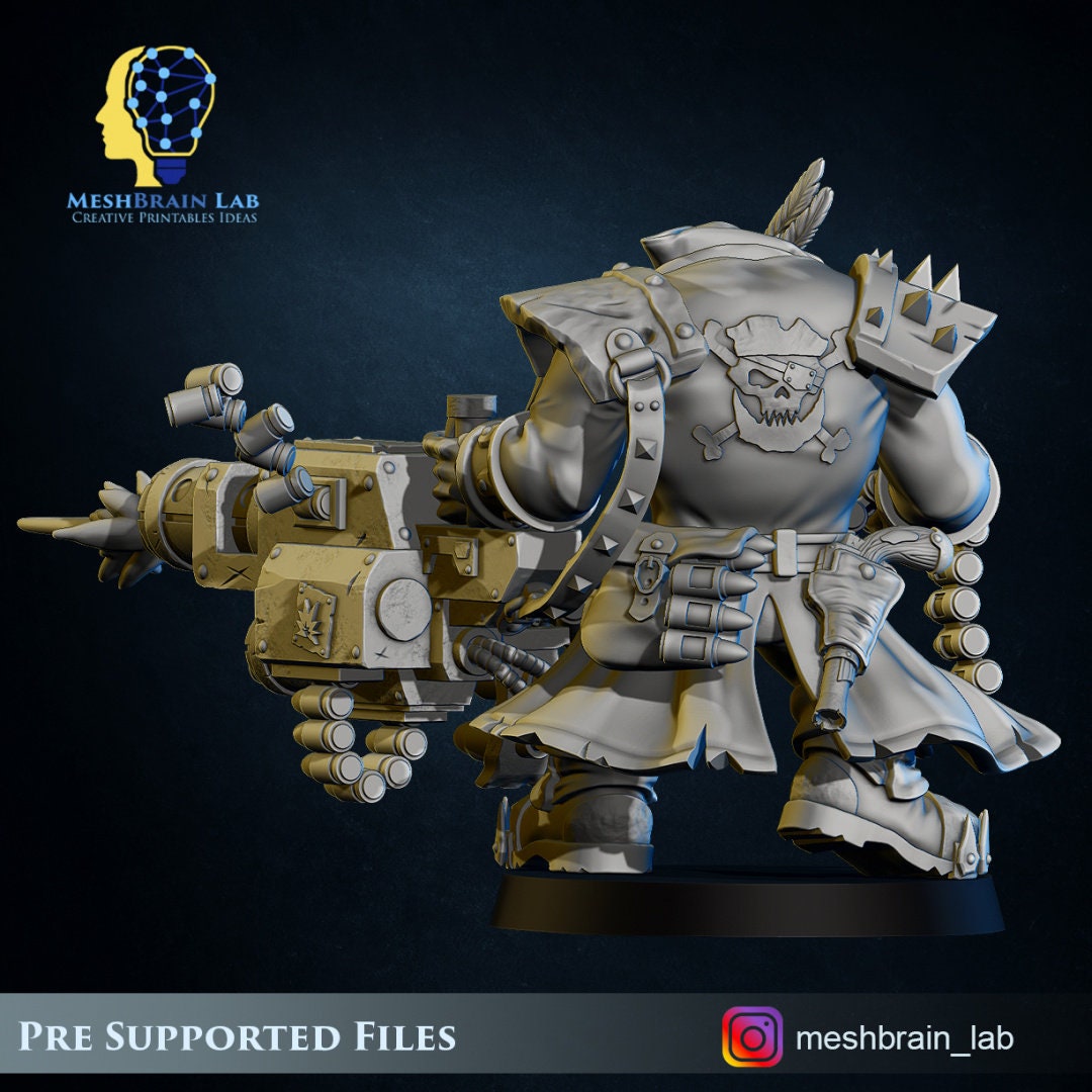 Ork Pirate with Big Bada Boom Grenade Launcher Resin Miniature Figure alternate view 4