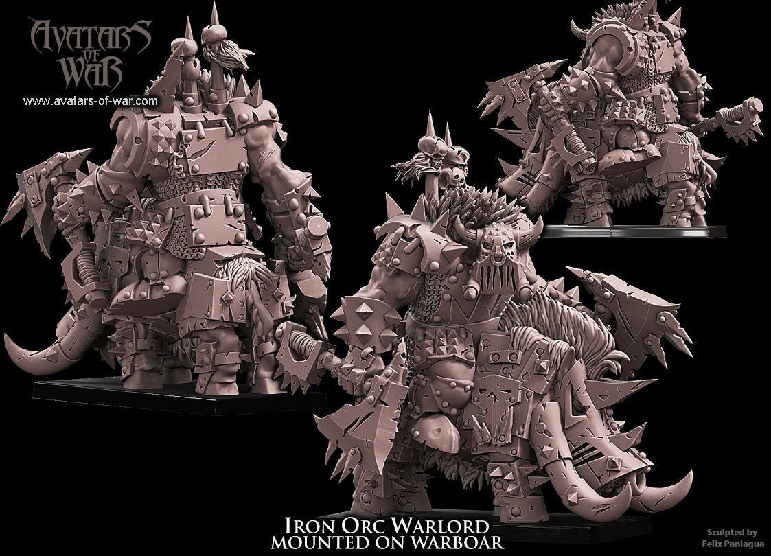 Iron Orc Warlord on Warboar Resin Boss Miniature alternate view 3