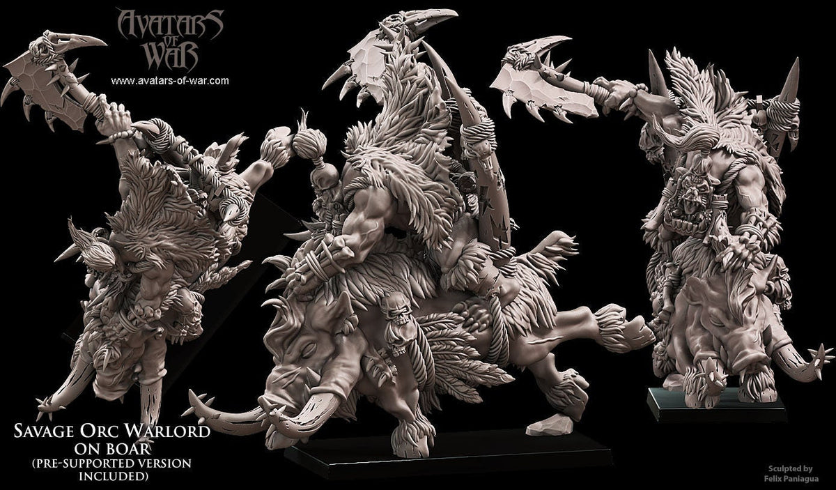 Savage Orc Warlord on Warboar Resin Boss Miniature alternate view 3
