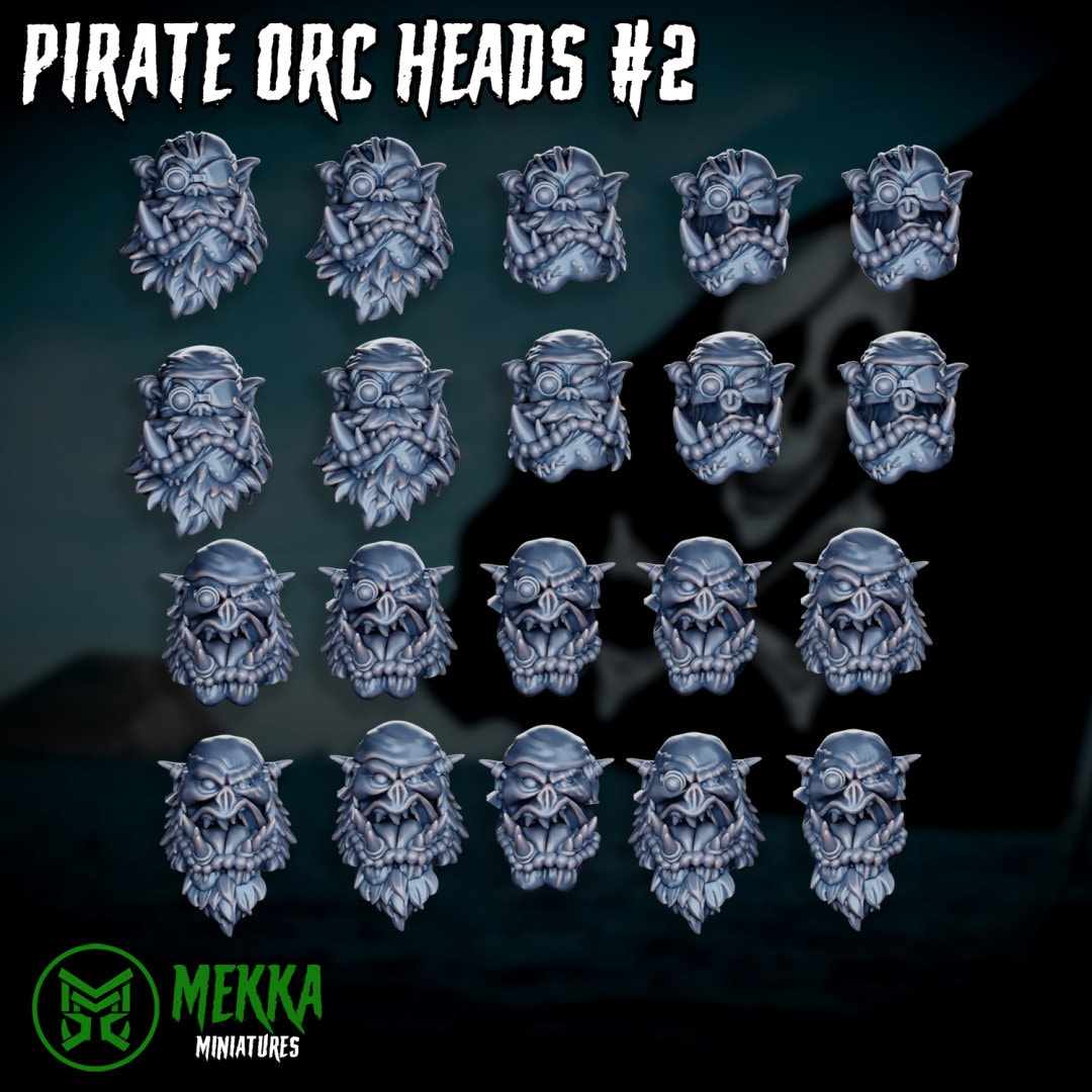 Ork Pirate Heads x20 Resin Upgrade Parts - Mekka Miniatures - Set 2 alternate view 2
