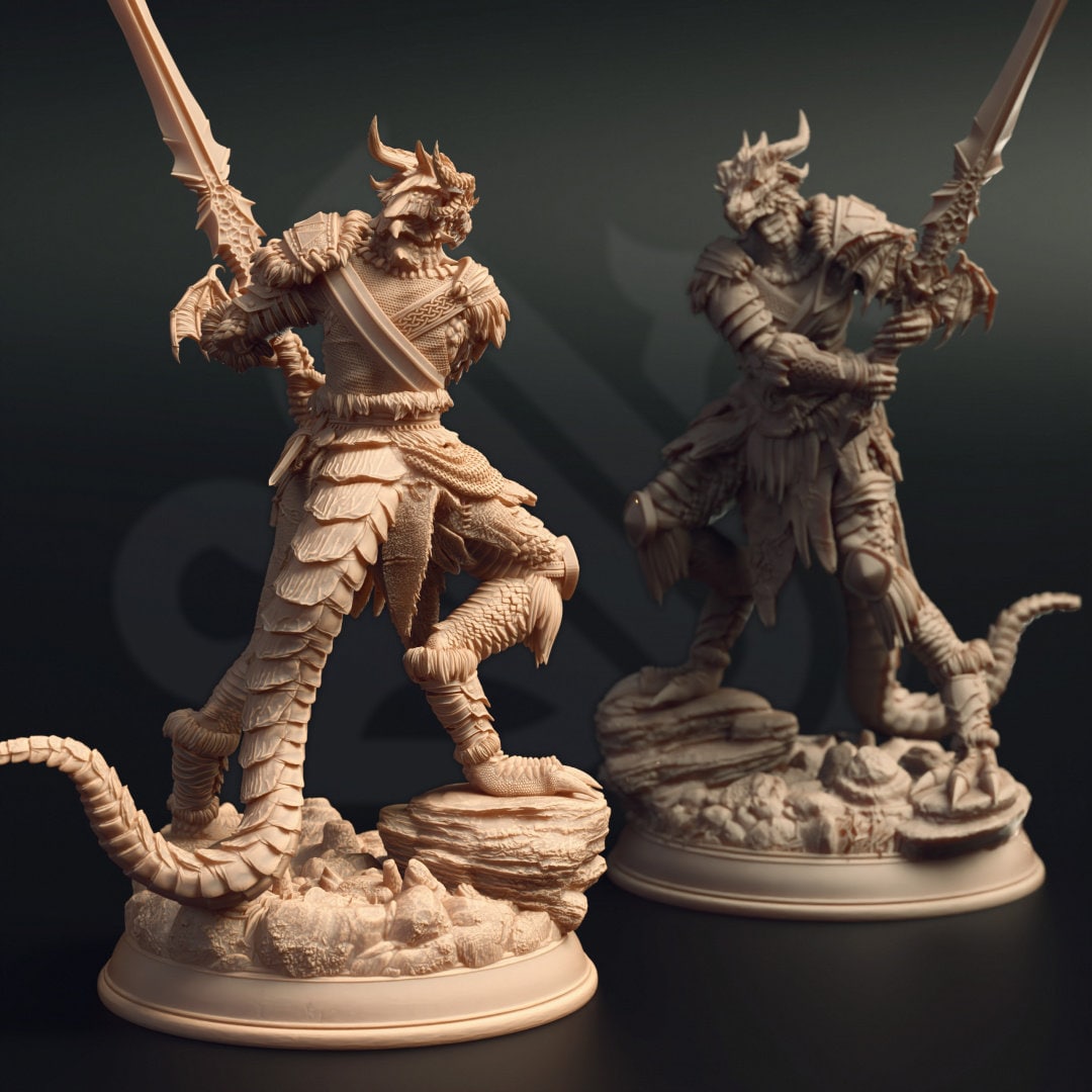 Female Dragonborn Barbarian Resin Boss Miniature alternate view 2