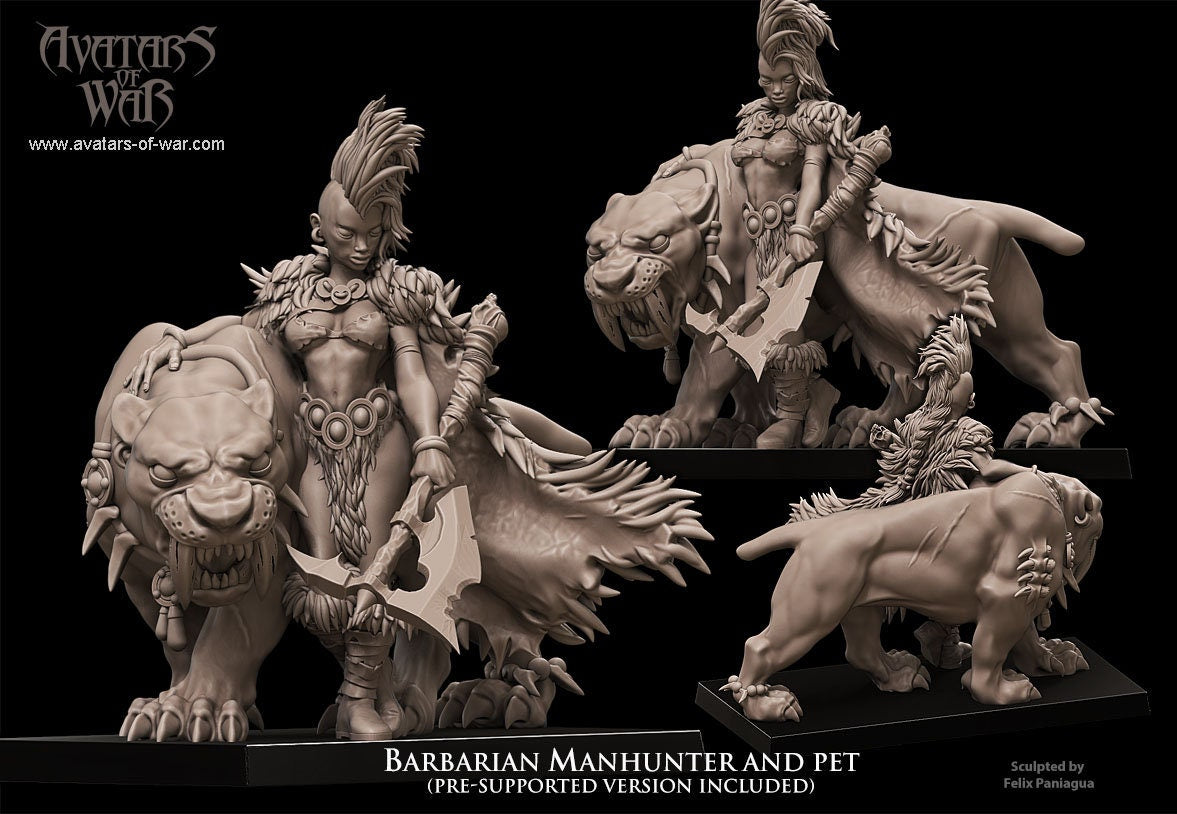 Barbarian Manhunter with Sabertooth Resin Miniature Figure alternate view 2