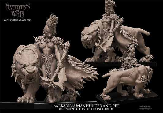 Barbarian Manhunter with Sabertooth Resin Miniature Figure alternate view 2