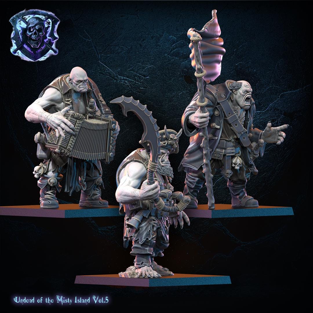 Undead Pirate Ogre Command Group Resin Boss Miniature alternate view 2