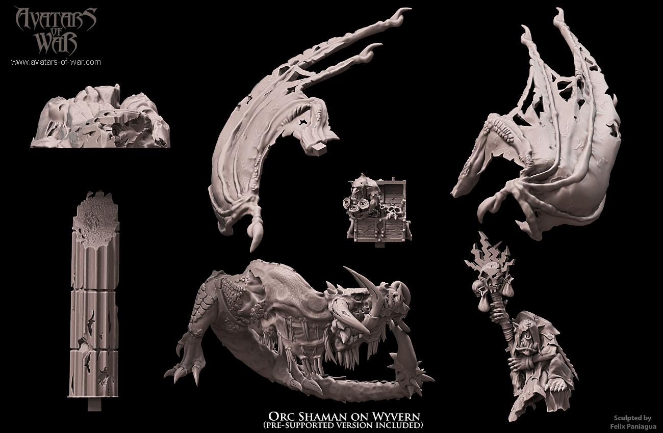 Orc Shaman On Wyvern Resin Miniature Figure alternate view 4