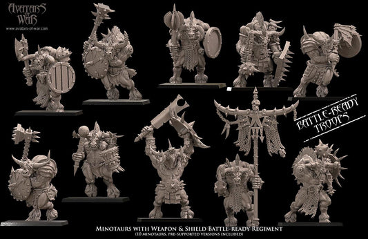 Minotaur Battle Ready Regiment w/Weapon & Shields Resin Upgrade Parts alternate view 2