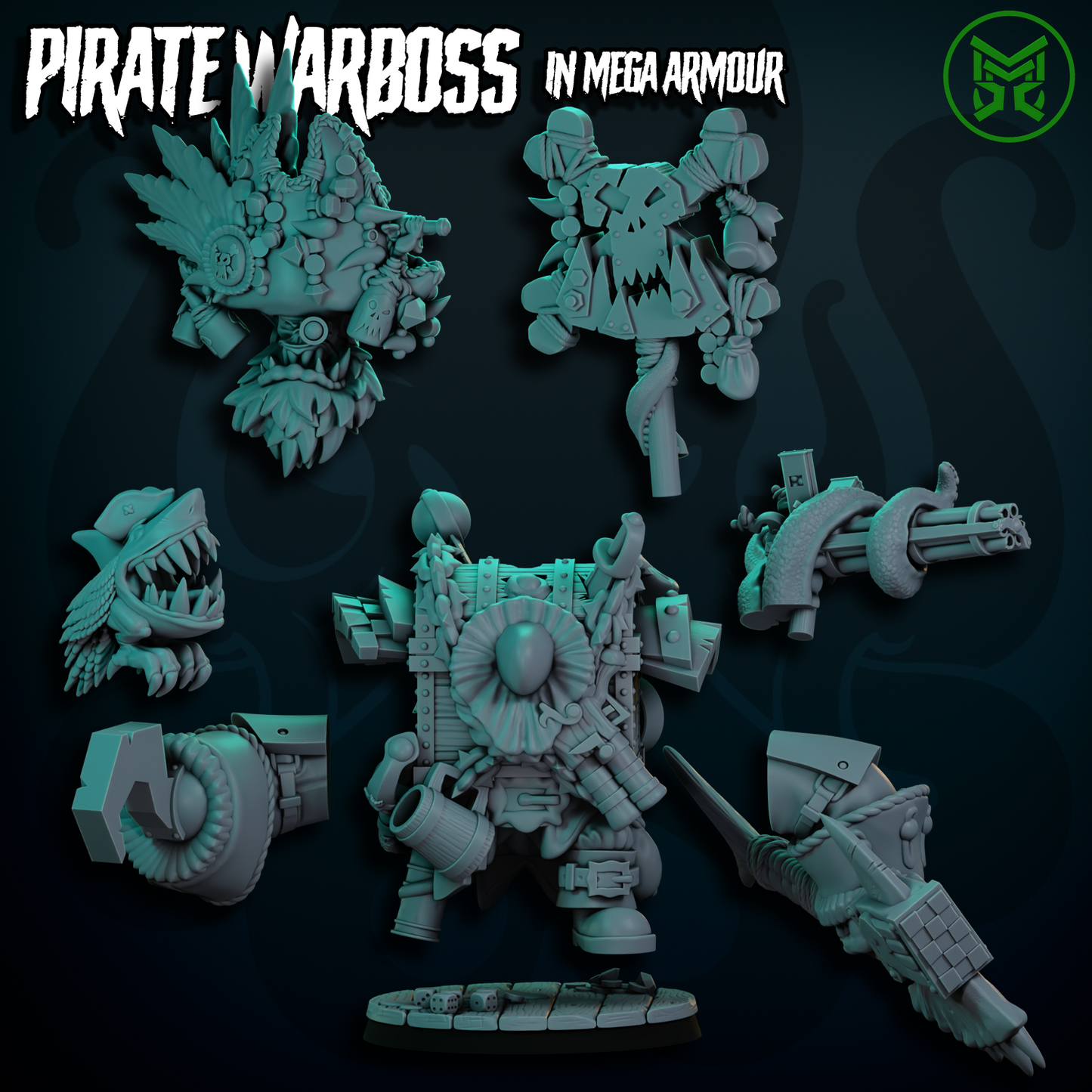 Pirate War Boss in Mega Armor Resin Upgrade Parts - Mekka Miniatures - Set 1 alternate view 3