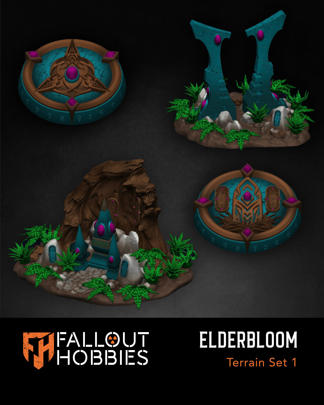 Elderbloom Terrain Set 1 – Ancient Alien Shrine & Objective Marker STL Collection