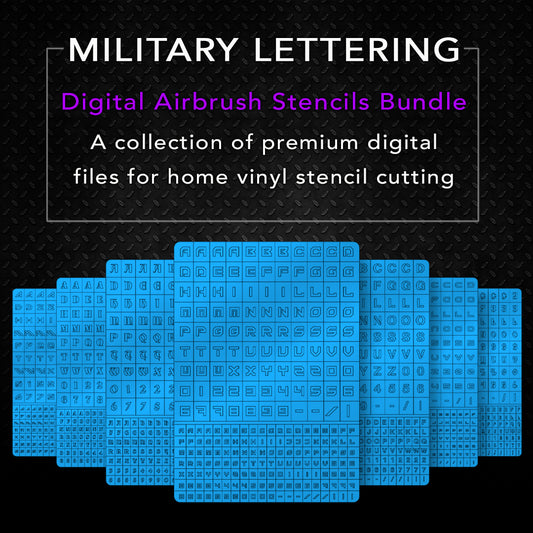 Military Lettering Digital Airbrush Stencils Bundle