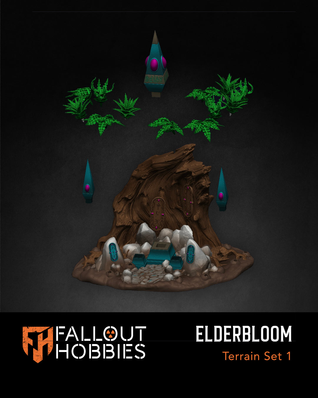 Elderbloom Waystone Shrine + Alien Plants STL | Ancient Alien Shrine Terrain