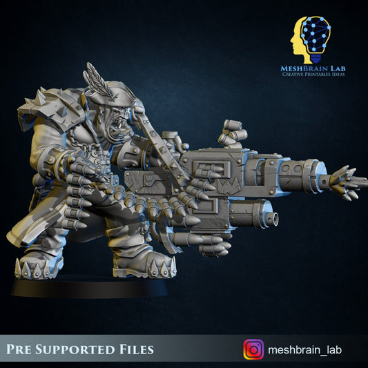 Ork Pirate with Big Bada Boom Grenade Launcher Resin Miniature Figure alternate view 2