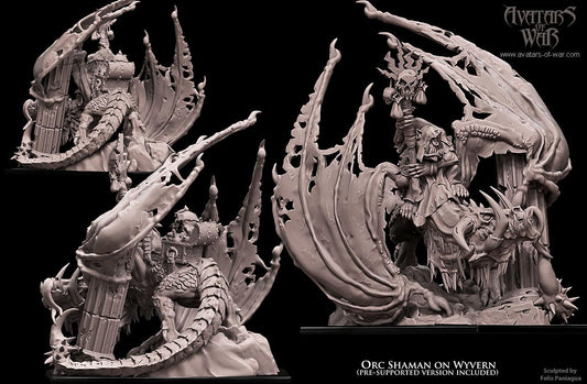Orc Shaman On Wyvern Resin Miniature Figure alternate view 2