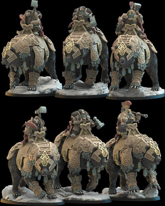 Dwarf Bear Riders x3 Resin Miniatures Set alternate view 2