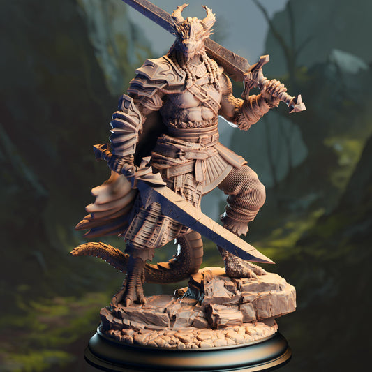 Black Dragonborn Barbarian Resin Boss Miniature alternate view 2