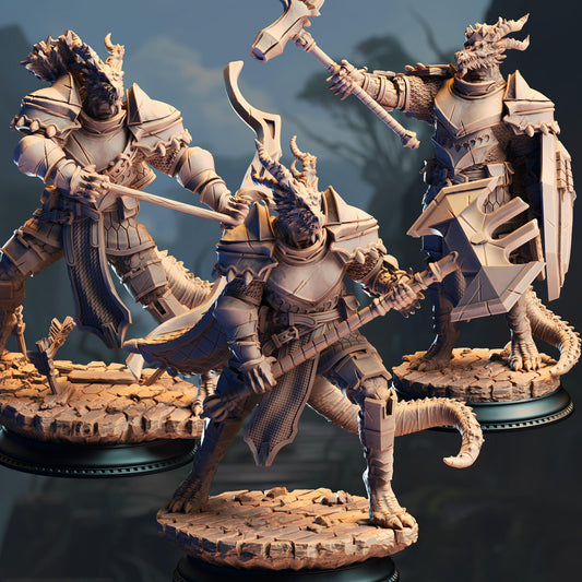 Silver Dragonborn Knights x3 Resin Miniatures Set alternate view 2
