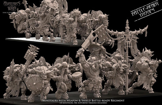 Minotaur Battle Ready Regiment w/Weapon & Shields Resin Upgrade Parts product image