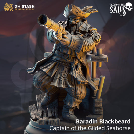 Baradin Blackbeard - Captain of the Gilded Seahorse Resin Miniature Figure product image