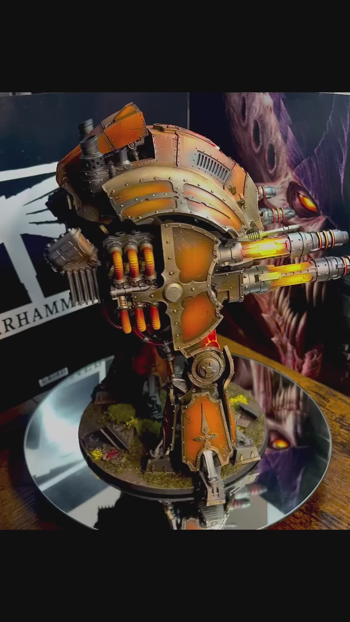 Load video: steambolter_studio Finished up his first knight. Stencils from @fallouthobbies @monument_hobbies paints use and purchased them from an awesome hobby store @lazarusgames!